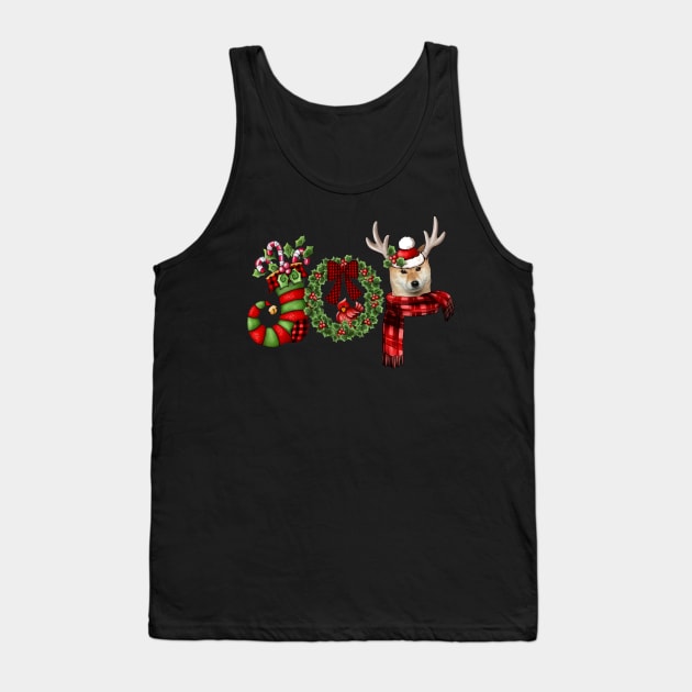 Christmas Joy Dwarf Stocking Reindeer Shiba Inu Tank Top by cogemma.art